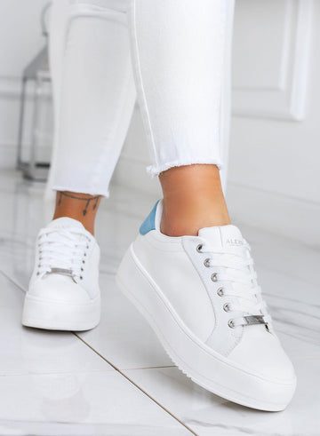 CARRY - Sneakers Bianche Alexoo con rifiniture oro e retro azzurro