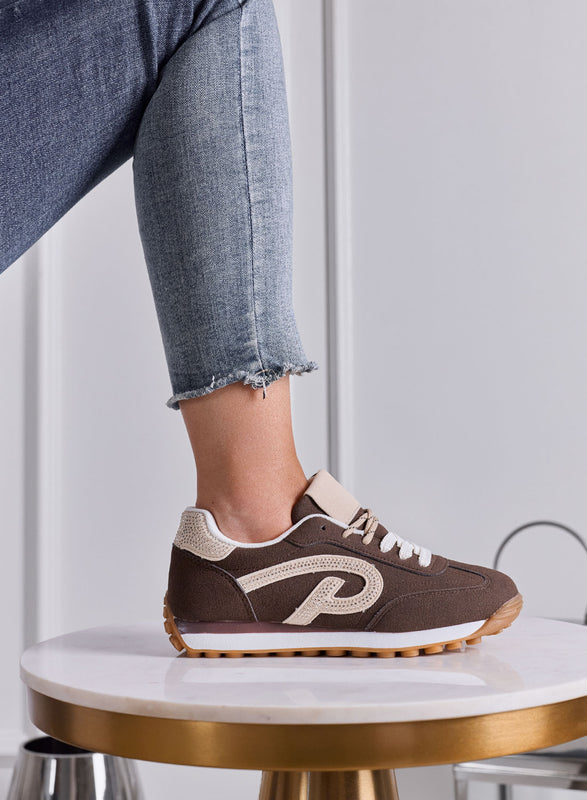 HONEY - Sneakers Donna Marroni Scamosciate con Dettagli Beige