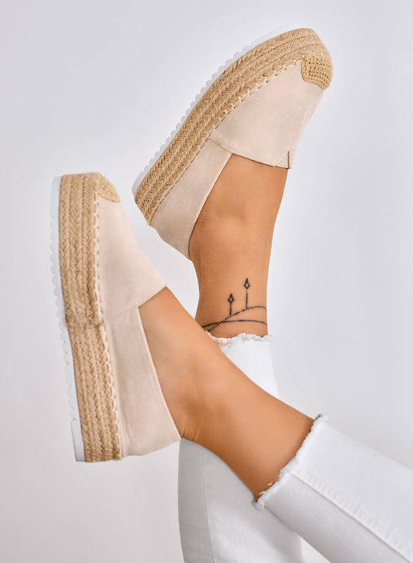 SAWANA - Espadrillas beige Platform in Similcamoscio con Punta in Juta