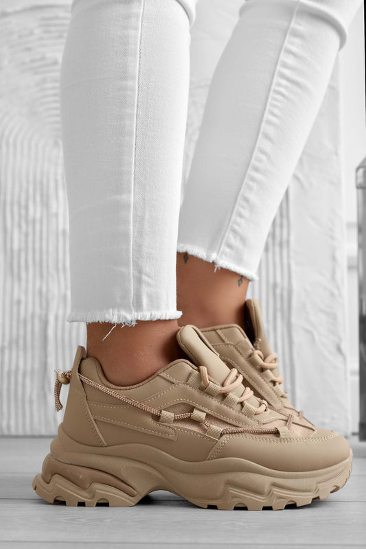 Baskets couleur boue avec semelle épaisse et strass