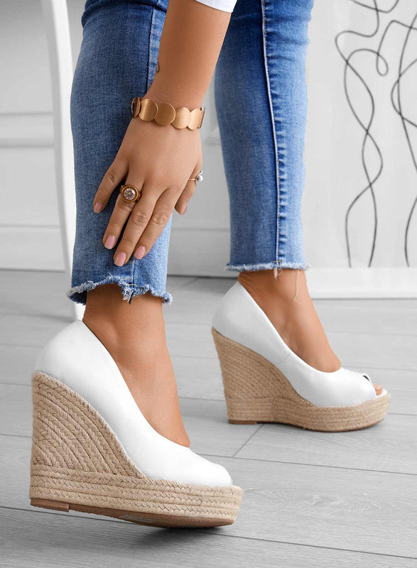 CLEO - Espadrilles compensées blanches en simili cuir