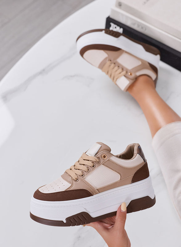BONNIE - Sneakers Donna marroni e Beige con Suola Platform