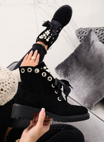 LEANNA - Low boots avec perles et pierres Daim noir