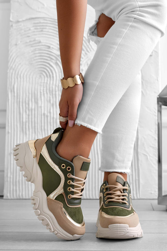 Sneakers verdi con suola alta e pannelli a contrasto