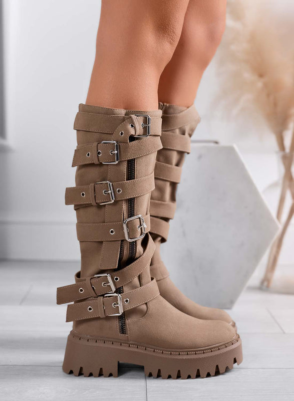 PEYTON - Bottes biker couleur boue avec boucles