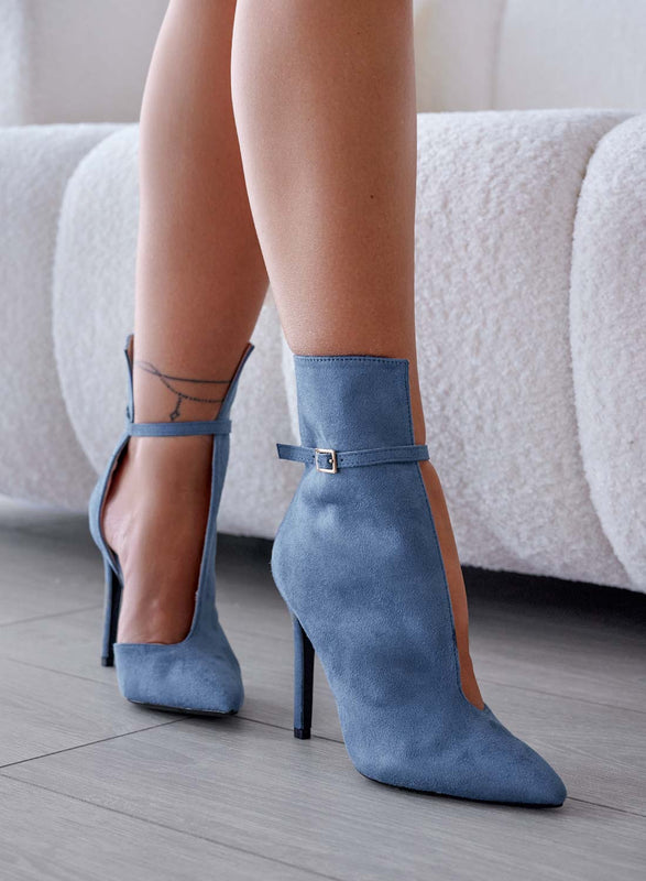 ADELAIDE - Bottines bleues avec ouverture latérale et talon haut aiguille