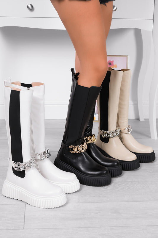 LARA - Bottes blanches Alexoo avec élastique et chaîne amovible