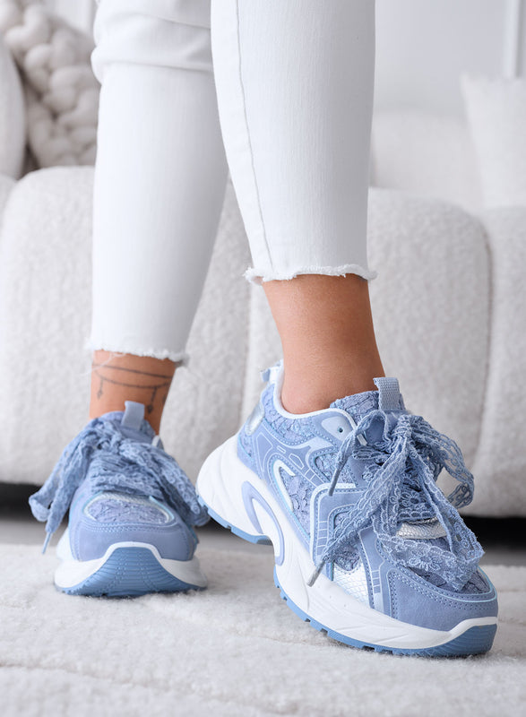 LINA - Blue Sneakers with Lace Laces and Chunky Sole