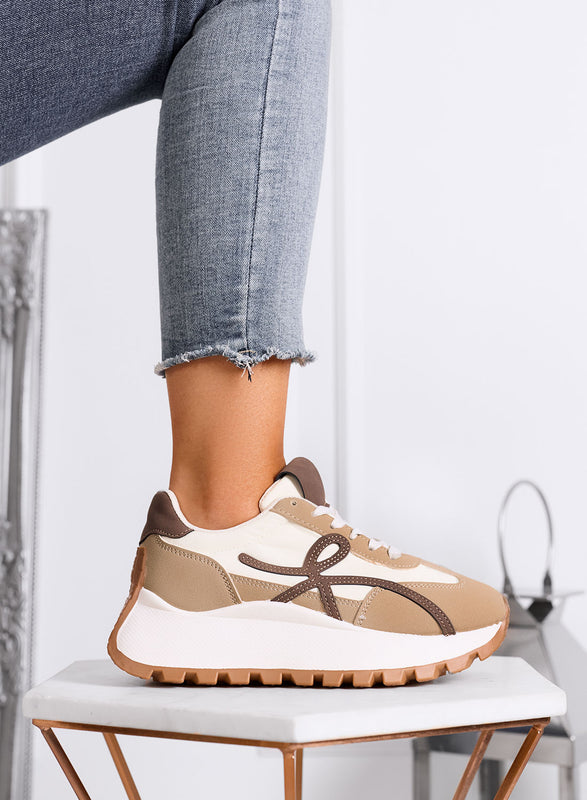 YONA - Baskets couleur boue avec détails marron et semelle épaisse