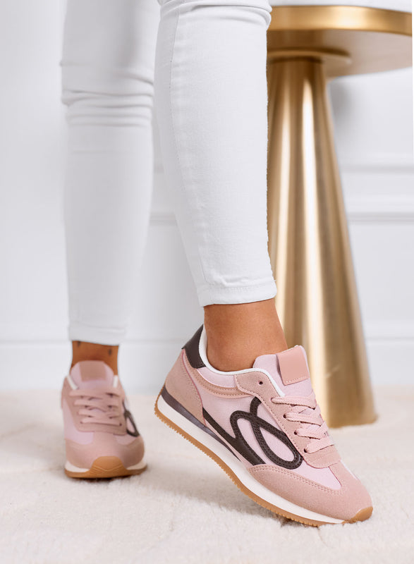 ORSOLA - Sneakers rosa con logo marrone e suola in gomma