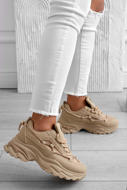 Baskets couleur boue avec semelle épaisse et strass