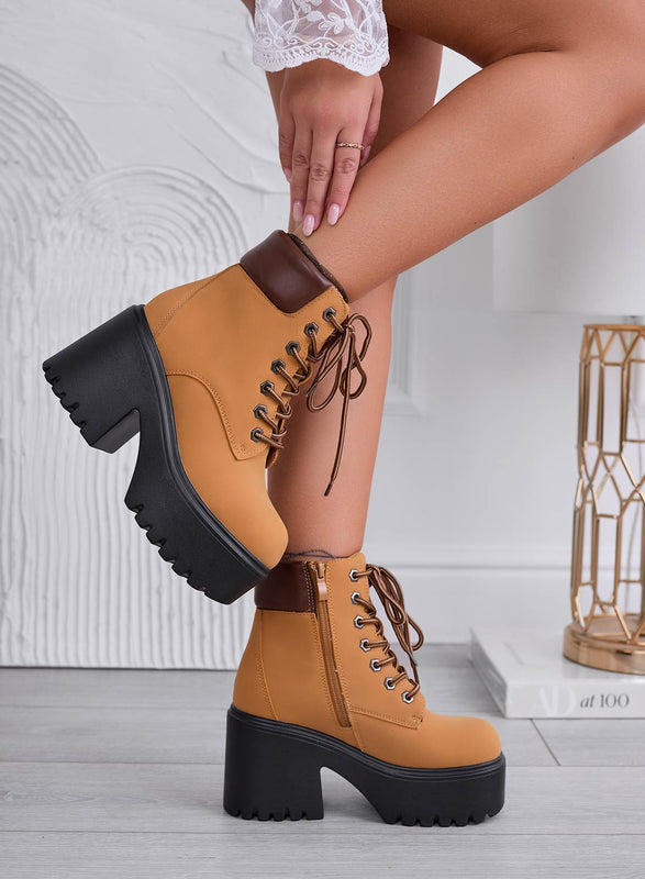 CLELIA - Bottines amphibiennes compensées jaune moutarde