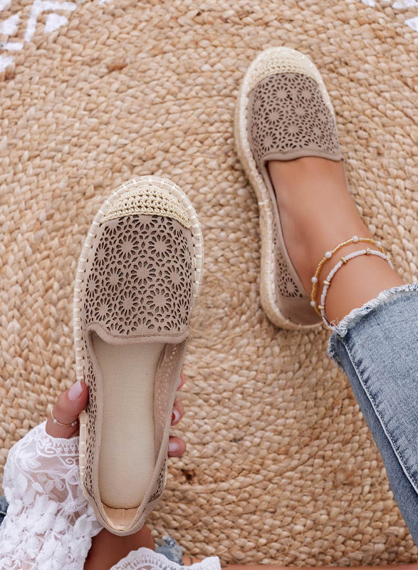 LILY - Espadrilles compensées brodées mud