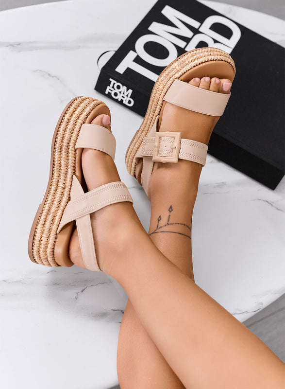 GALATEA - Sandales beiges avec maxi boucle et semelle plateforme effet corde
