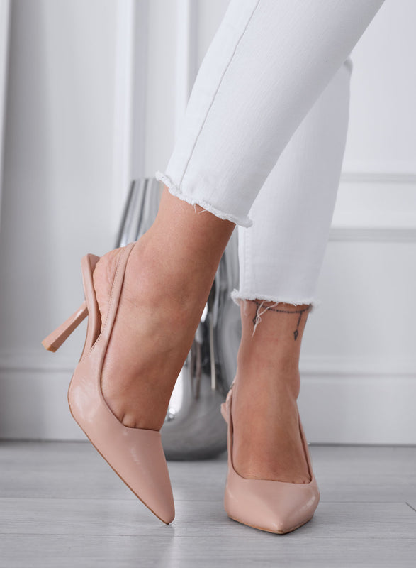 FRANCA - Nude Pointed Toe Slingback Pumps with Heel