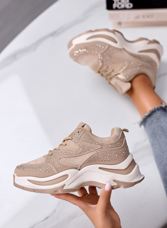 LOREEN - Sneakers fango con Strass e Suola chunky