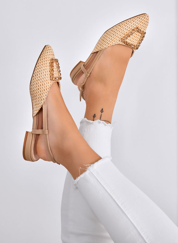 JONES - Ballerines beige slingback à bout en V et boucle bijou