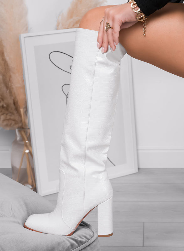 ANGELICA - Bottes Alexoo blanches avec effet crocodile