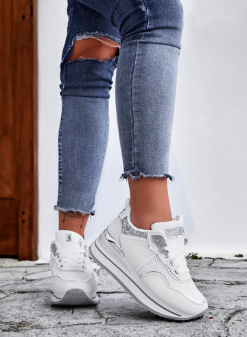 VALDA - Sneakers blanches avec inserts en glitter argent