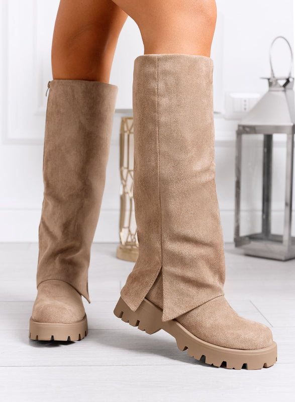 DOLLY - Bottes en daim boue jusqu'au genou avec semelle épaisse