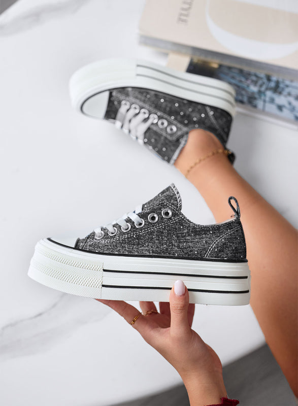 ROSINA - Baskets plateforme noires avec strass