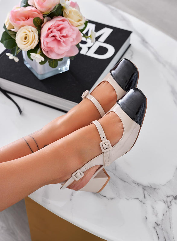 ARIZONA - Chaussures slingback bicolores beiges à bout noir