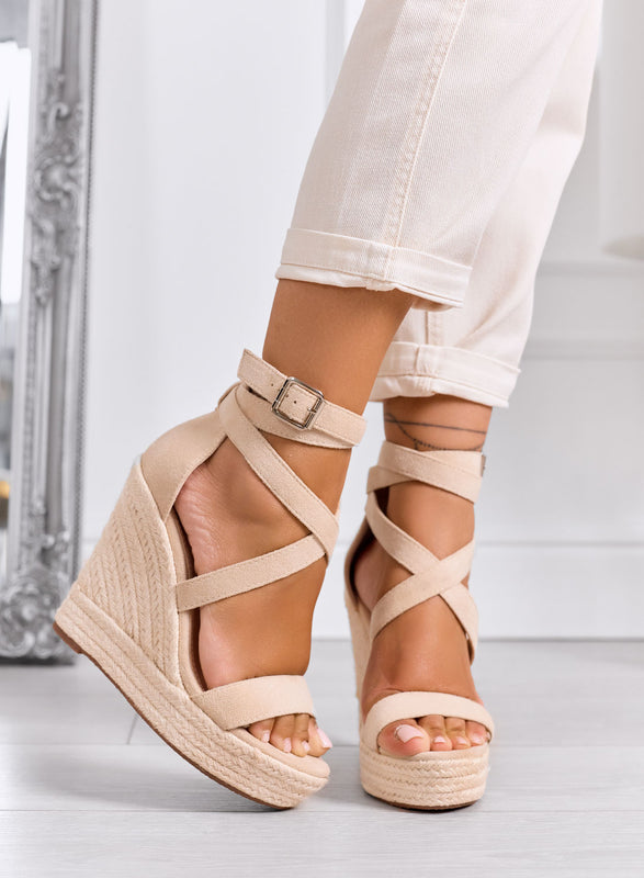 CARACAS - Alpargatas beige con cuña alta y correas cruzadas