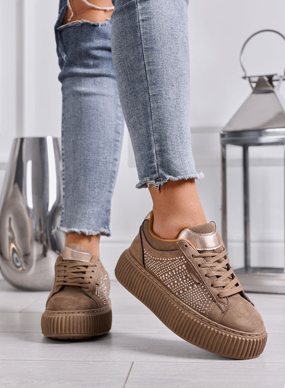 LIBERA - Sneakers Donna fango con Strass e Suola Platform Alta