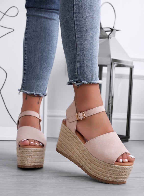 ROXIE - Sandales espadrilles compensées en daim beige