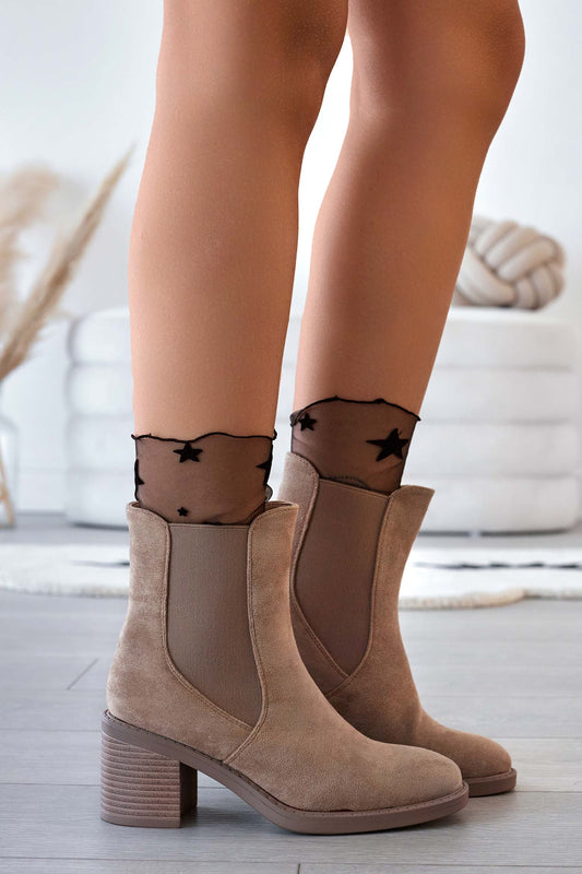 SCOTT - Bottines en daim boue avec élastique latéral