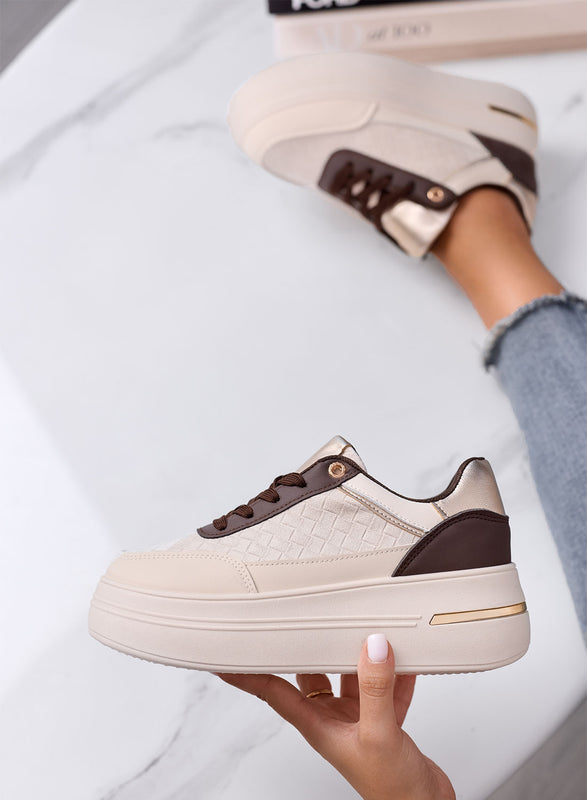 NORMA - Sneakers beige Platform con Inserti Intrecciati