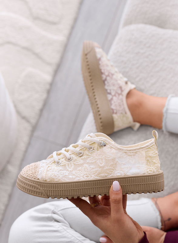 KISHA - Beige Lace Sneakers with Transparent Effect