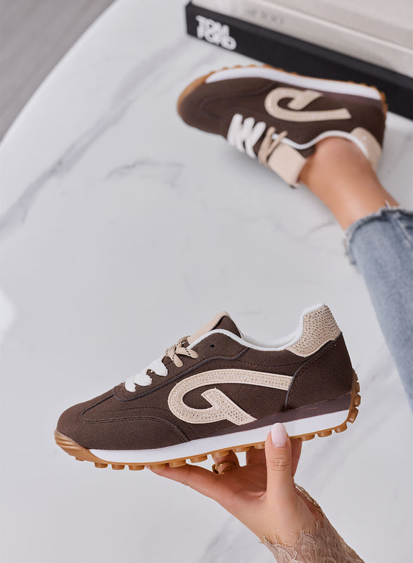 HONEY - Sneakers Donna Marroni Scamosciate con Dettagli Beige