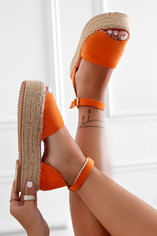 LICIA - Espadrilles orange avec cale et bride