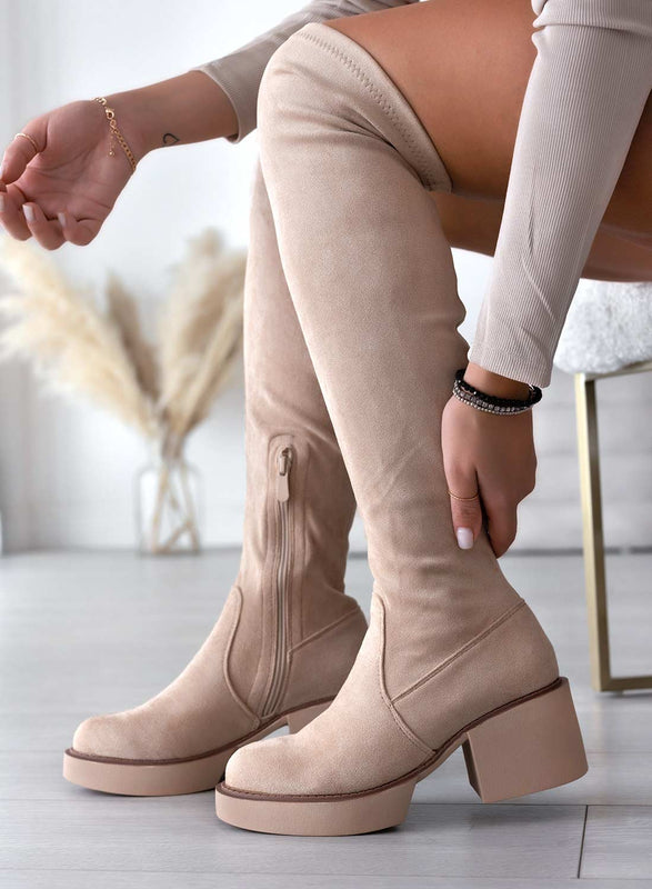 SLOANE - Bottes en daim beige Alexoo