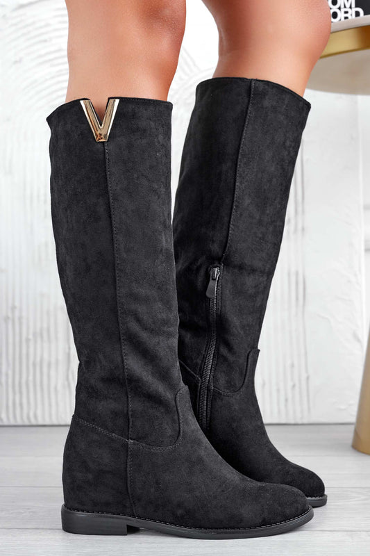 RANDA - Bottes noires en daim Alexoo avec semelle compensée intérieure