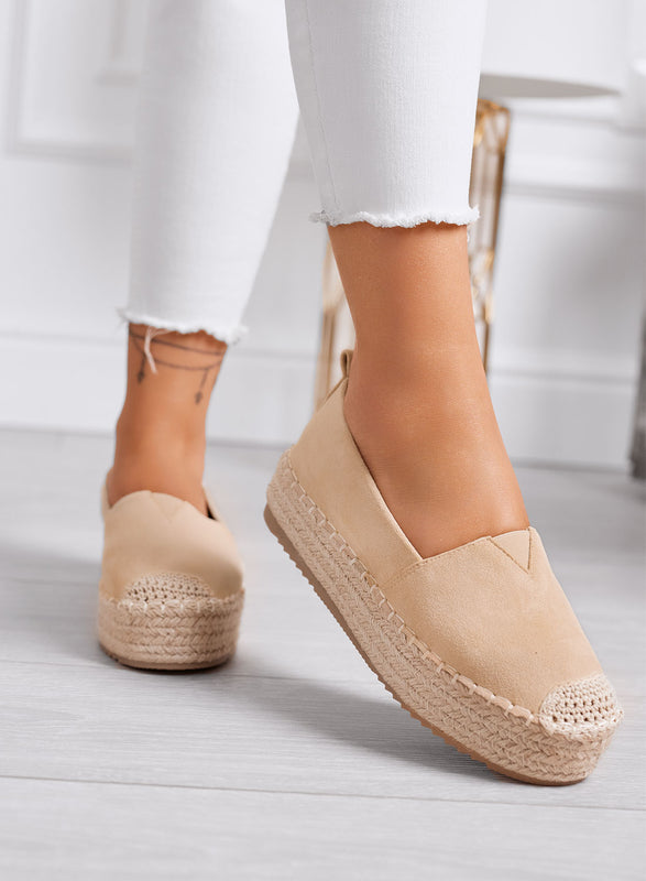 MAGDA - Espadrilles plateforme beige avec bout en crochet et semelle en corde