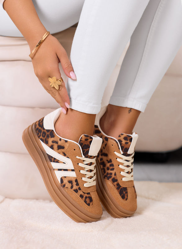JOLENE - Baskets camel avec détails animaliers et semelle plateforme