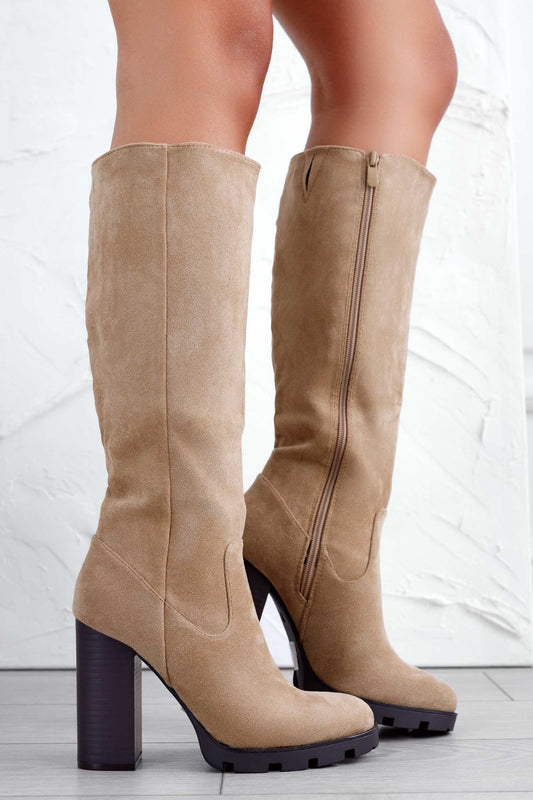 High-heeled suede mud boots