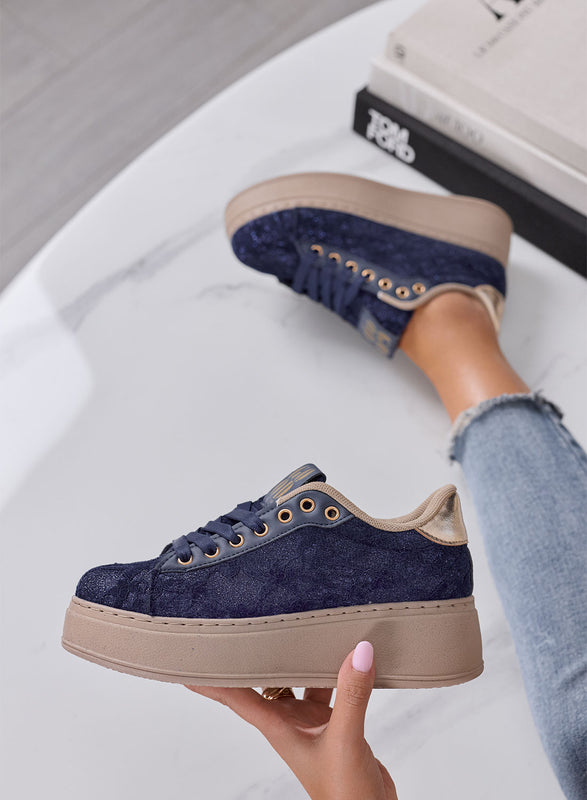 SERENA - Sneakers Donna blu con Pizzo e Suola Platform