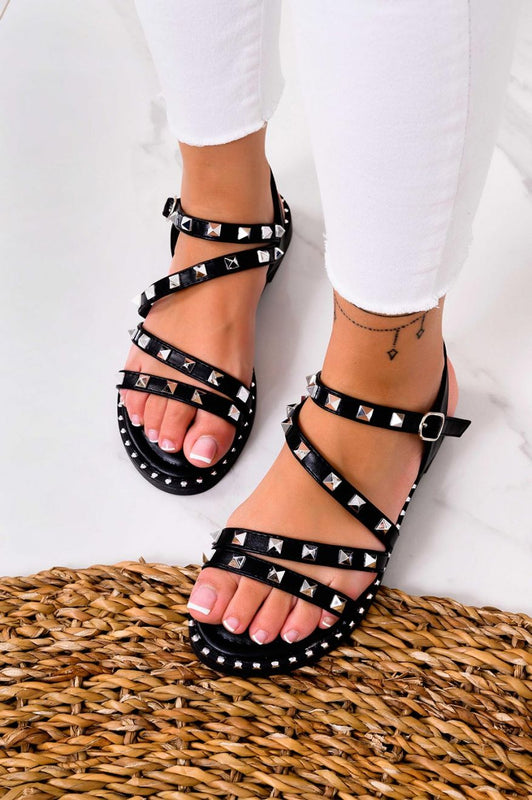 LELLA - Sandales plates noires à studs