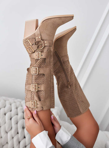 SERA - Bottes camperos kaki perforées avec boucles dorées