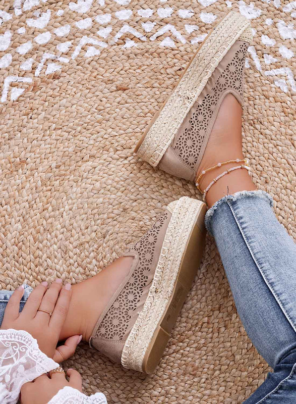 LILY - Espadrilles compensées brodées mud