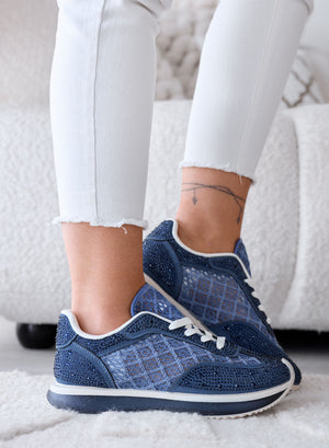LORENA - Baskets bleues avec dentelle et strass brillants
