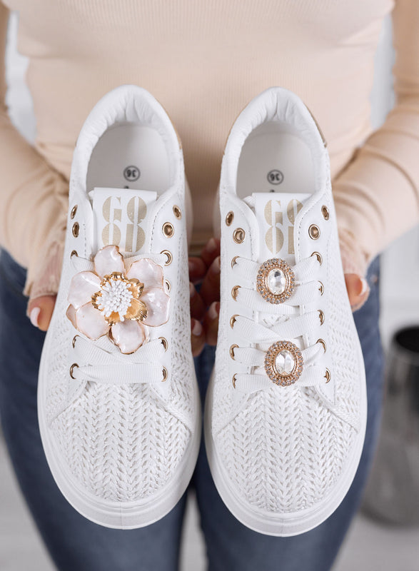 DOROTY - Sneakers bianche con Applicazioni fiore Gioiello e Suola Platform