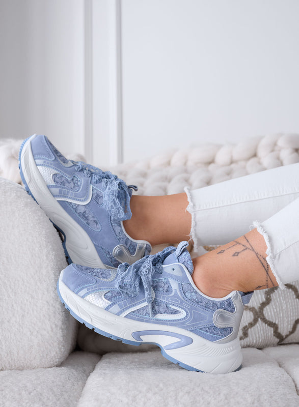 LINA - Blue Sneakers with Lace Laces and Chunky Sole