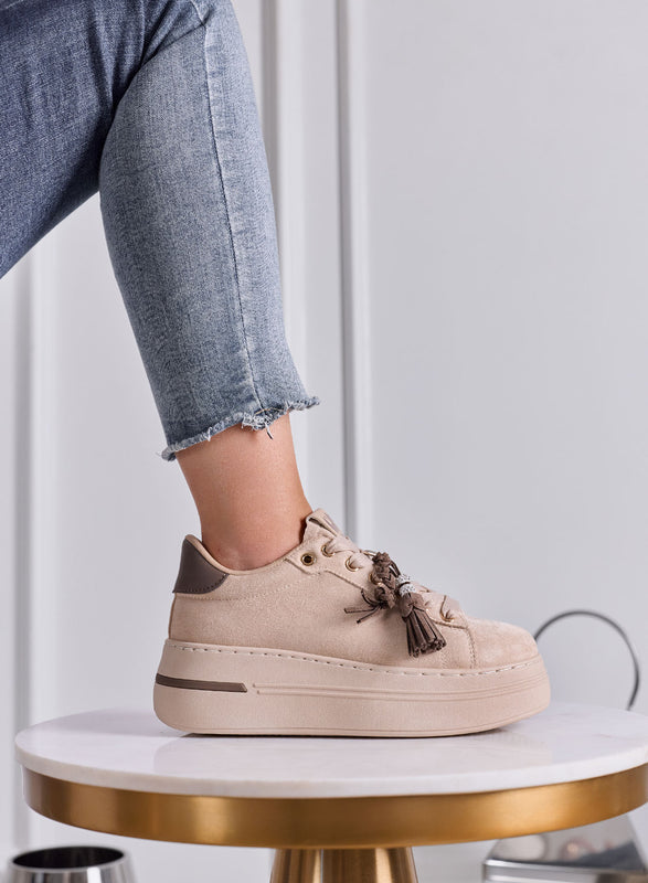 DOROTHY - Sneakers Donna Beige Scamosciate Platform con Nappine