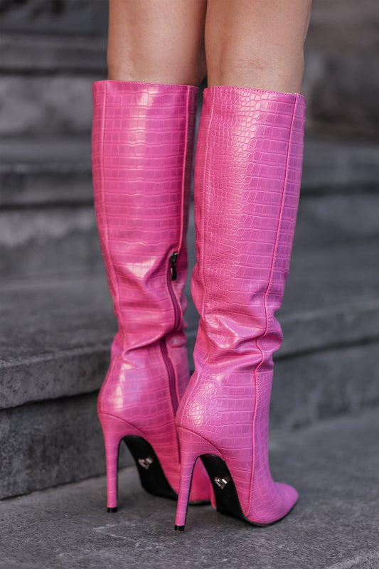 BRENDA - Bottes Alexoo à talons hauts fuchsia