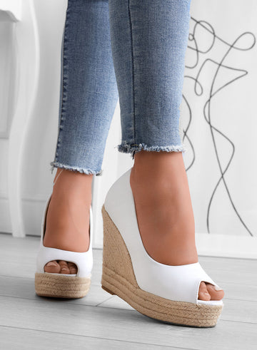 CLEO - Espadrilles compensées blanches en simili cuir