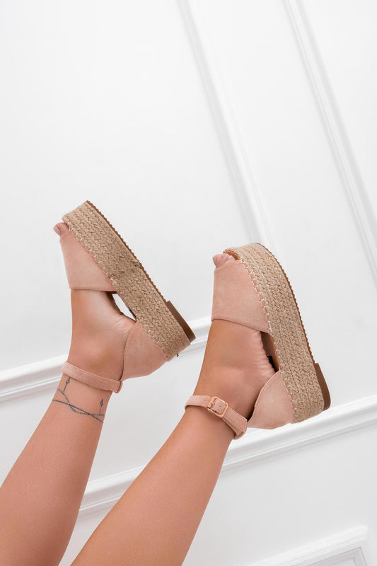 LICIA - Espadrilles Alexoo en daim rose avec semelle compensée et lanière